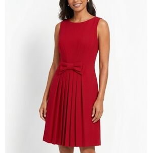 Talbots Petites Vintage Red Pleated Skirt Bow For And Flare Dress Size 8